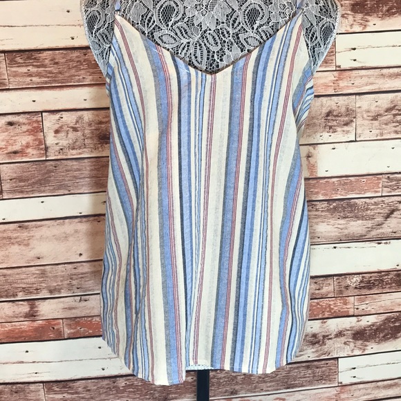 Striped V-Neck Button down Tank Spaghetti Straps - Picture 7 of 8